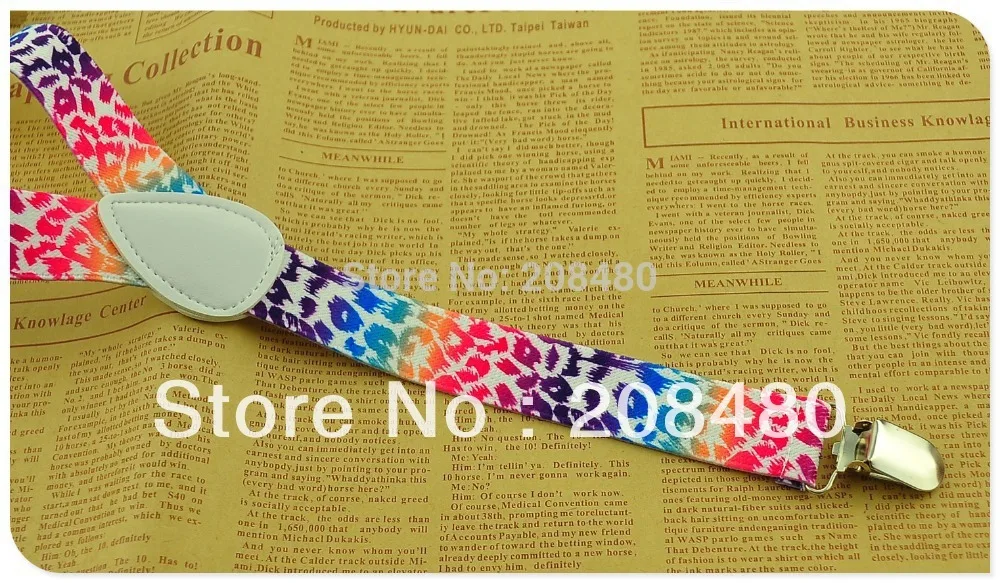 Gratis Verzending-Unisex Clip-On Bretels Elastic Slim Jarretelle 1 Inch Breedte "Rainbow Leopard" Y- back Bretels Wholesale & Retail