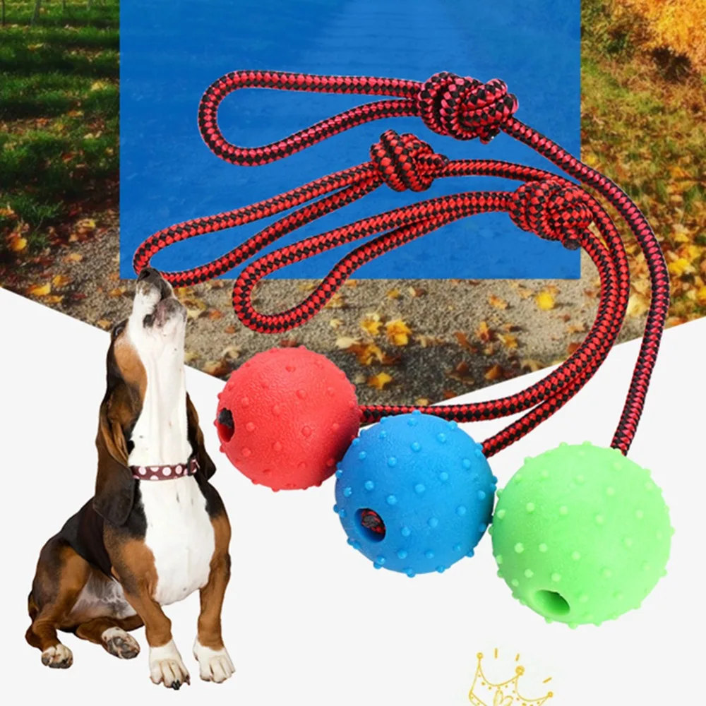 ULTRASOUND PET Dog Chew Training Ball Toys Tooth Cleaning Chew Ball Puppy Pet Play Training Rubber Chewing Toy With Rope Handle