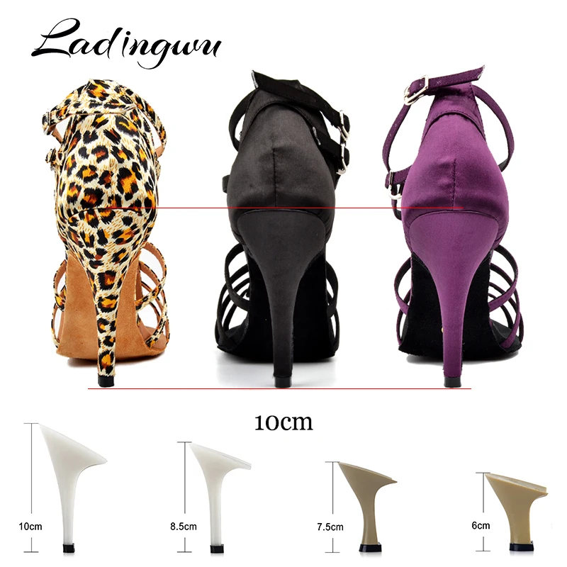 Ladingwu Latin Salsa Dance Shoes Women Satin Tiger Texture Purple Black Shoes Ballroom dance For Women Sandals Zapatos de fiesta