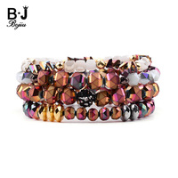 BOJIU 4 Pcs/Set Bohemian Crystal Bracelets Women Faceted Gold AB Color Crystal Copper Beads Bracelet Lady Jewelry Gift BCSET221