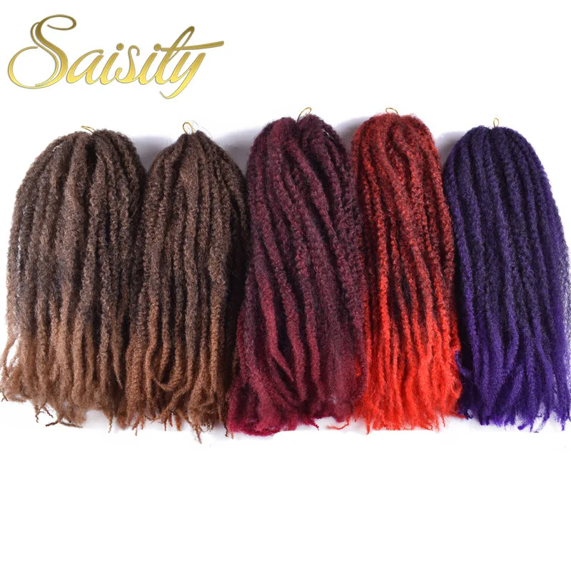 Saisity Ombre Marley Braids Crochet Braidingผมโครเชต์Synthetic Kinky Curly Afro Braids Hair Extensions Burgundyสีดำ