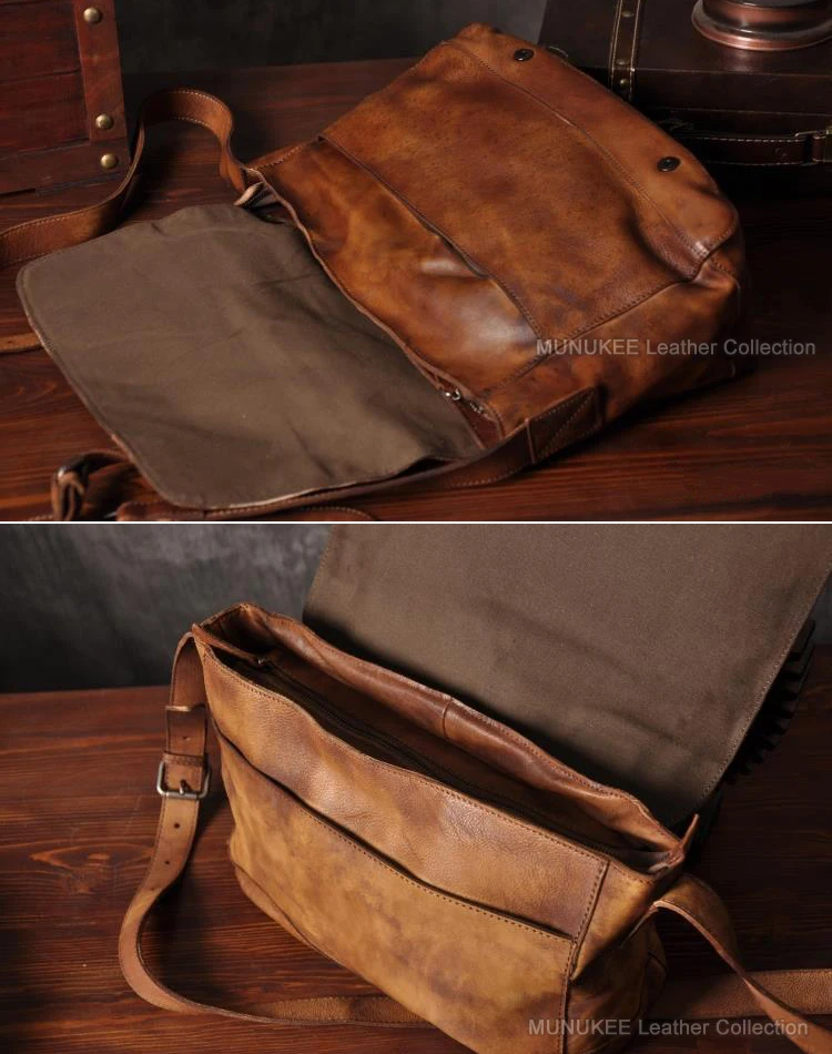 Bolsa mensageiro de couro genuíno para homens, bolsa de ombro vintage, bolsa crossbody, estilinete masculino, bolsa de lazer, marrom e cinza