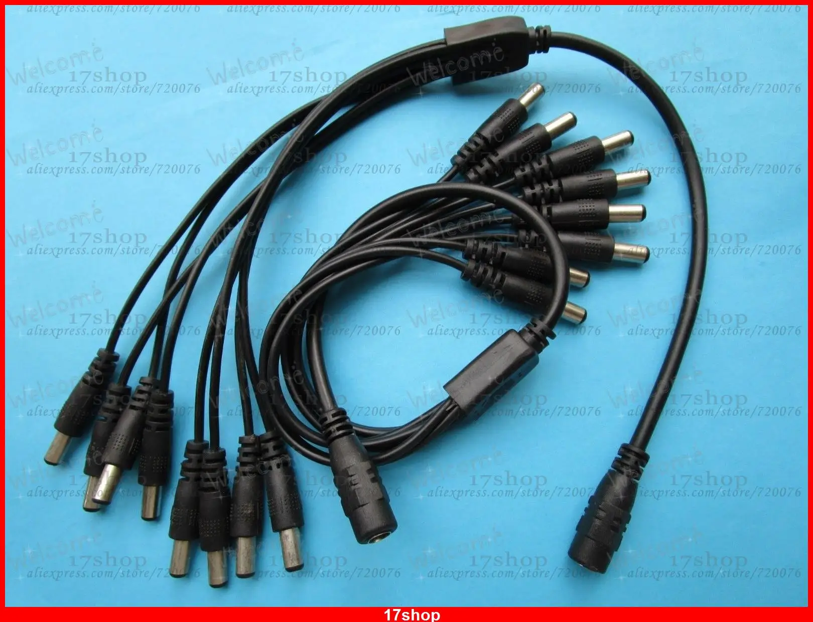 12 pcs DC Power Plug 5.5x2.1mm Spliter 8 Channel 1 Female to 8 Male Cable 40cm