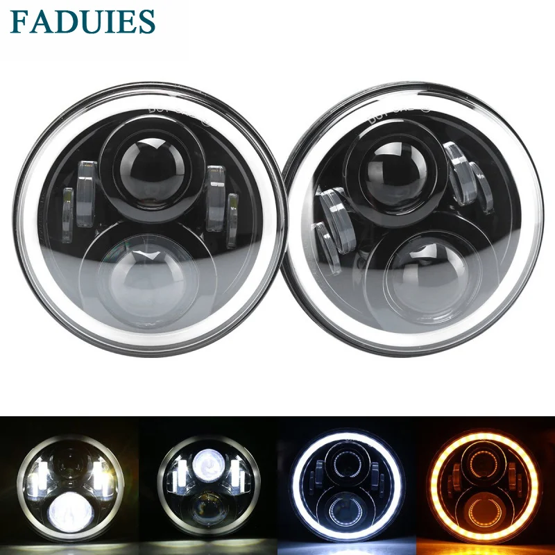 

FADUIES 1Pair 7Inch LED Headlight With White Halo Ring Angel Eyes+Amber Turning Signal For Jeep Wrangler JK TJ CJ Led Headlamp