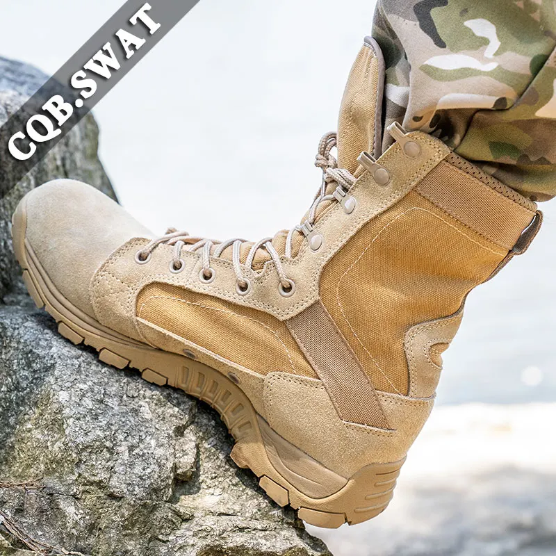 CQB.SWAT Summer Leather Breathable Mens Hiking Boots Tactical Army Boots Combat lace-up super light Boots