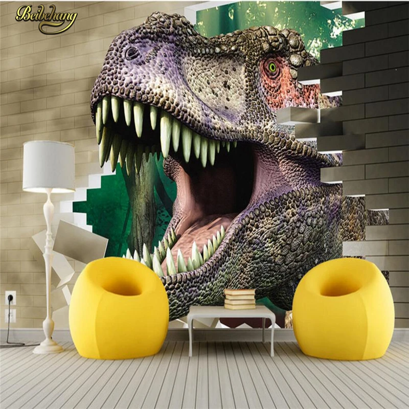 beibehang Custom Photo Wallpaper Large Mural Wall Sticker 3D Brick Wall Residual Wall Jurassic Dinosaur TV Backdrop Wall