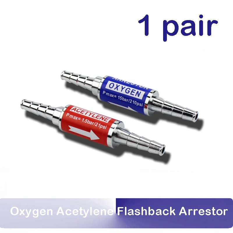 1 Pair Oxygen Acetylene Flashback Arrestor Check Valve Flame Buster For Gas Tube, Pipe, Regulator, Welding Cutting Torch