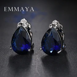 Emmaya Unique New Design Blue Crystal Clip Earrings Top Grade CZ Brincos White Gold Color Earrings for Women Jewelry Anel