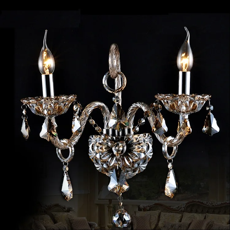 Luxury top K9 transparent clear /cognic Crystal Wall Lamp Candle Led E14 Bulbs double/three head beside bed room light