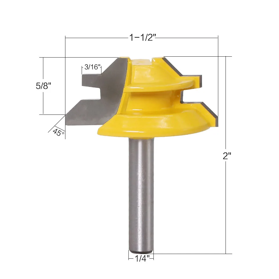 1Pc 45 Degree Lock Miter Router Bit 1/4 Shank Woodworking Tenon Milling Cutter Tool Drilling Milling For Wood Carbide Alloy