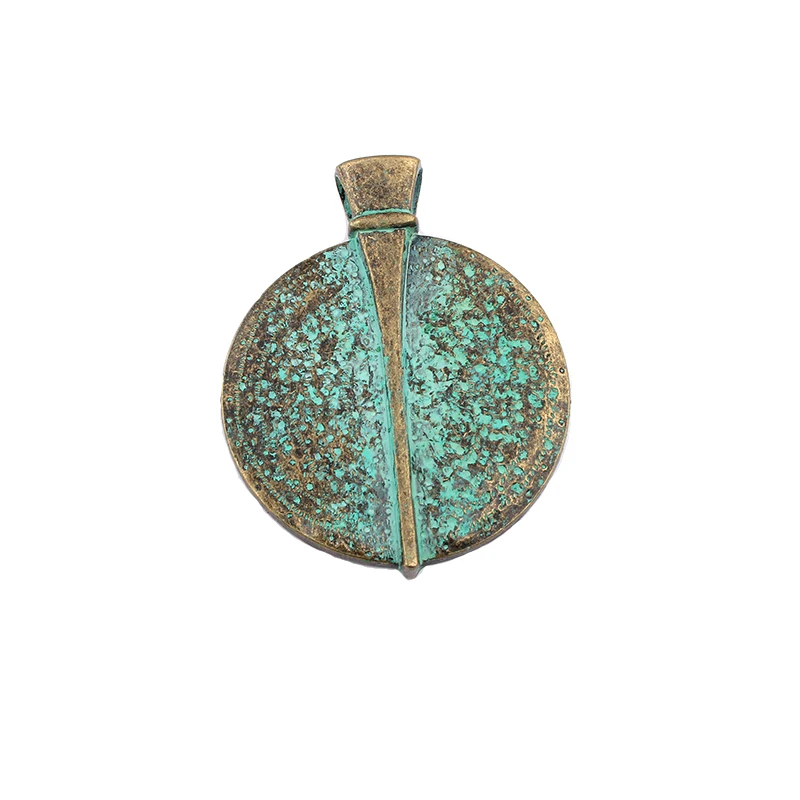 4PCS Verdigris Patina Large Ethnic Geometry Charms Medallion Boho Round Pendants for DIY Jewelry Necklace Making Findings