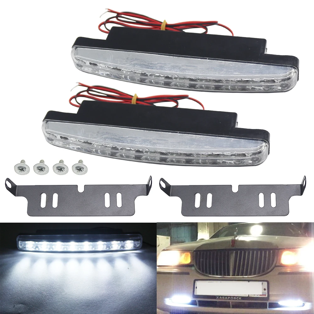 1 pair DRL LED Daytime Running Lights 8 LEDs 6000K White Auto Car Fog Lights Driving Light Lamp Car-syling High Quality DC 12V