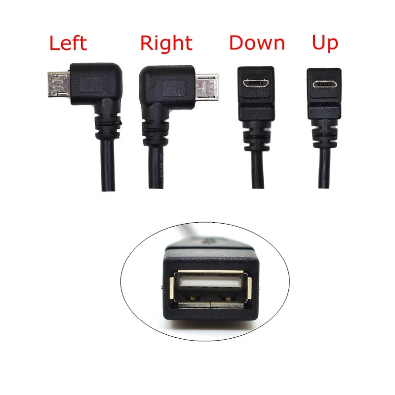 20CM 90 Degree Right & Left & Up & Down Angled Micro USB 2.0 5Pin Male to USB 2.0 A Female Extension connector Adapter OTG cable