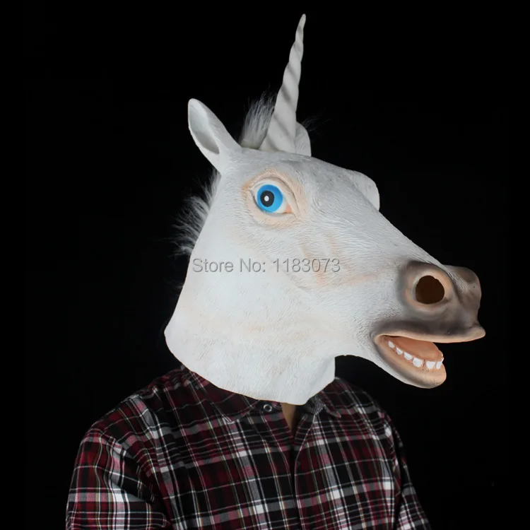 Realistic Unicorn Head Mask Horse Adult Full Face White Latex Masks Halloween Masquerade Party Cosplay Fancy Costume Props