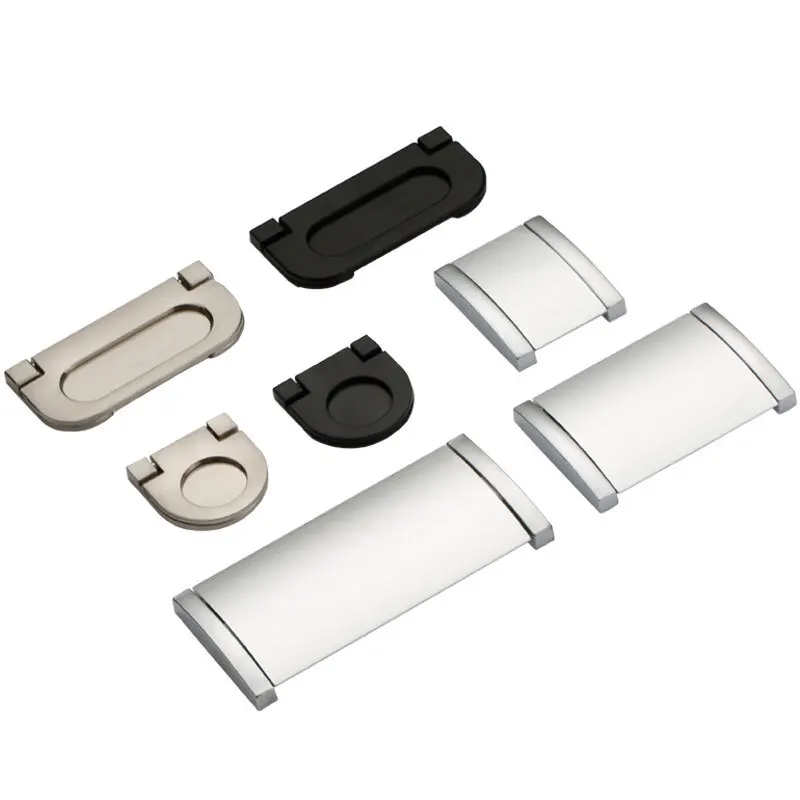 Surface mounted dark silver drawer handle modern flip handle dark buckle buckle hand furniture hardware accessories