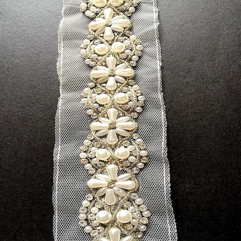 5.5cm white/black pearl beaded lace trim bridal sash Bridal Belt beaded jewelry Trim 2yards/Lot