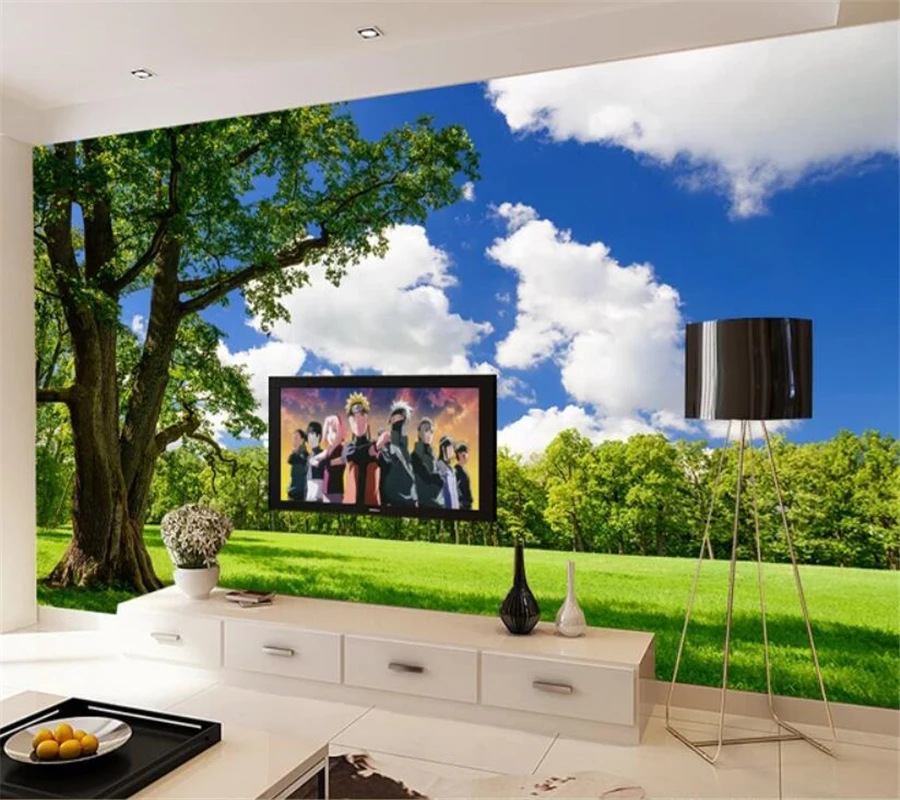 wellyu Custom wallpaper 3D murals big tree blue sky and white clouds grass TV background wall living room bedroom 3d wallpaper