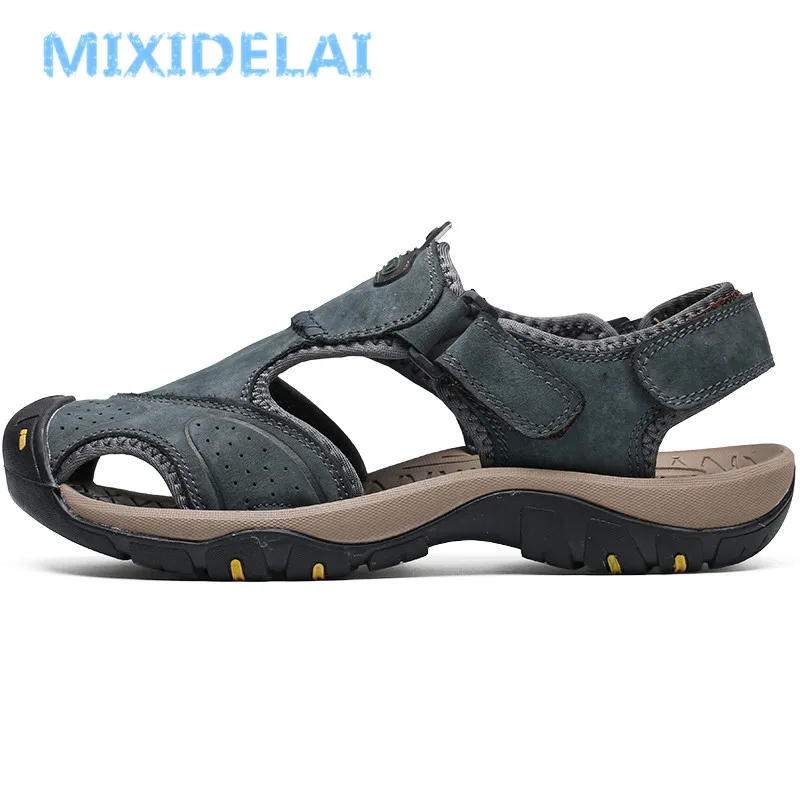 MIXIDELAI New Summer Men\'s Shoes Outdoor Casual Shoes Sandals Genuine Leather Non-slip Sneakers Men Beach Sandals Big Size 38-46