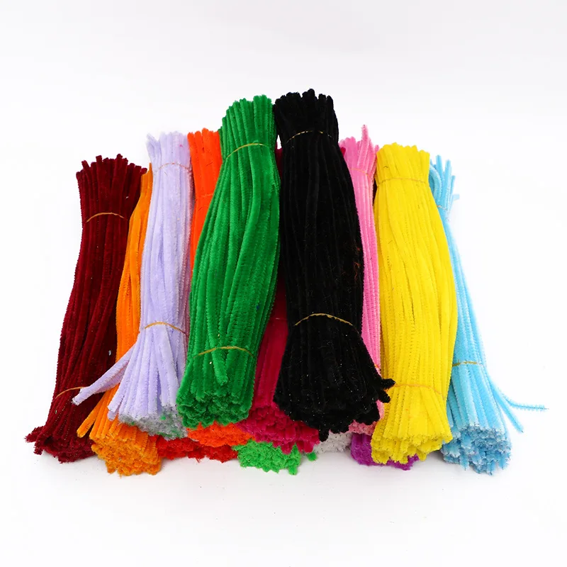 XUNZHE DIY 100 pcs 6mm* 300mm chenille stalks pipe Cleaners kids plush educational toy colorful pipe cleaner toys handmade