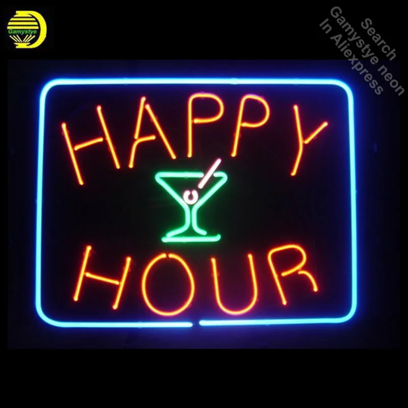 

Neon Signs for Happy Hour Neon Bulbs sign Glass Tube Decorate Wall neon light maker Signboard Aesthetic Room Decor Retro Arcade