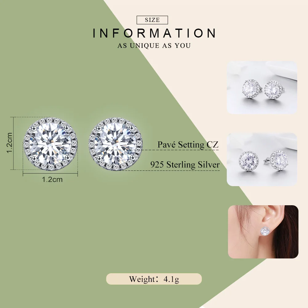 WOSTU 925 Sterling Silver 4 Carat Round Cut CZ Stud Earrings for Women Halo Bridal Bridesmaid Wedding Jewelry Gift CQE358