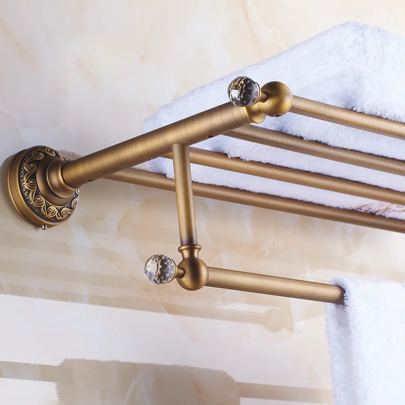 Imagem -04 - Antique Solid Brass Wall Shelf Banheiro Prateleiras Toalheiros Banho Rails Hanger Acessórios de Armazenamento Bares 3712