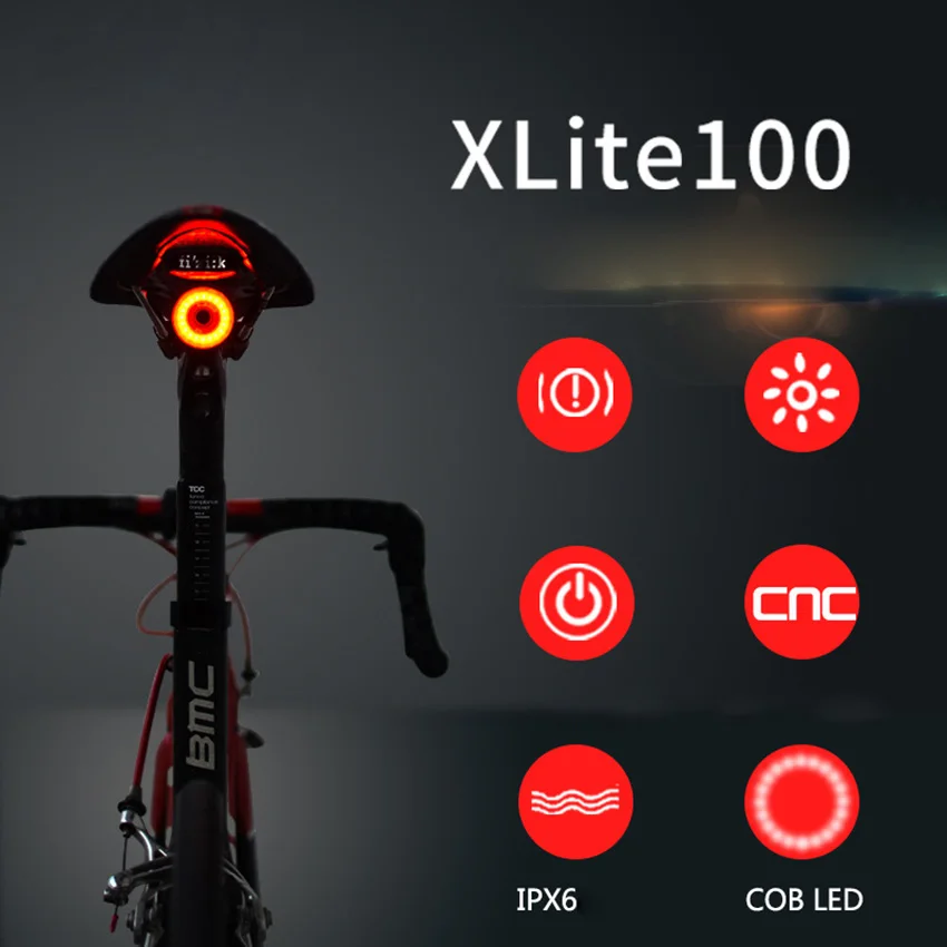 

XLite100 Auto Start/Stop Brake Sensing Rear Light Smart Bicycle Back Light MTB Taillight USB Rechargeable Flashlight Highlight