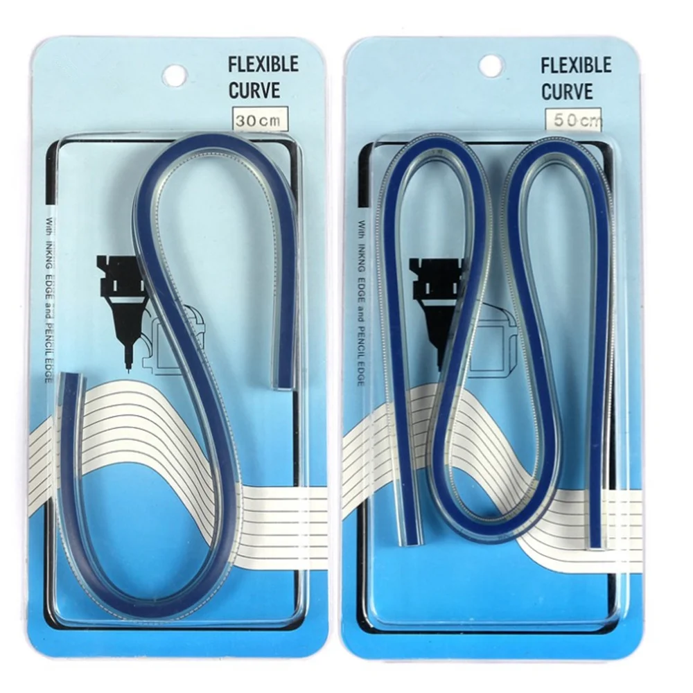 Woodworking Tailors Soft  Serpentine Plastic Soft Plastic Flexible Curve Ruler Blue White Drawing Design Soft Ruler