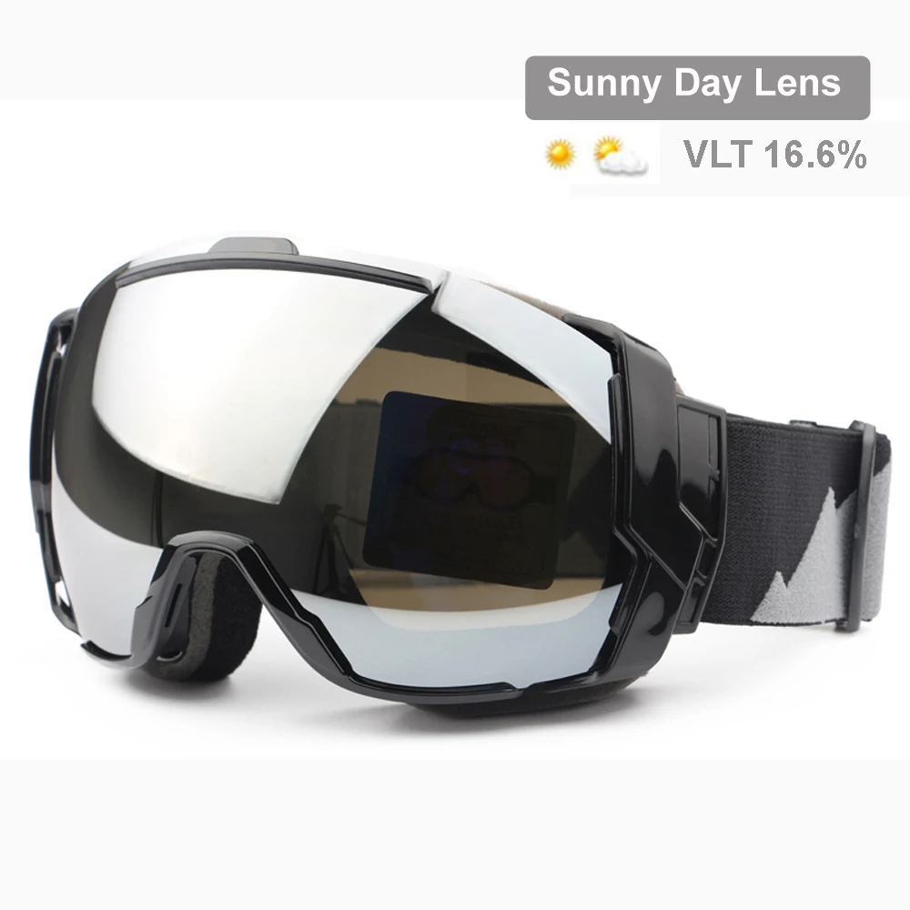 Óculos De Esqui Com Lente De Dia Ensolarado E Opções De Lente De Dia Nublado, Óculos De Snowboard, Desgaste Sobre Óculos Rx, UV400, Anti-Fog