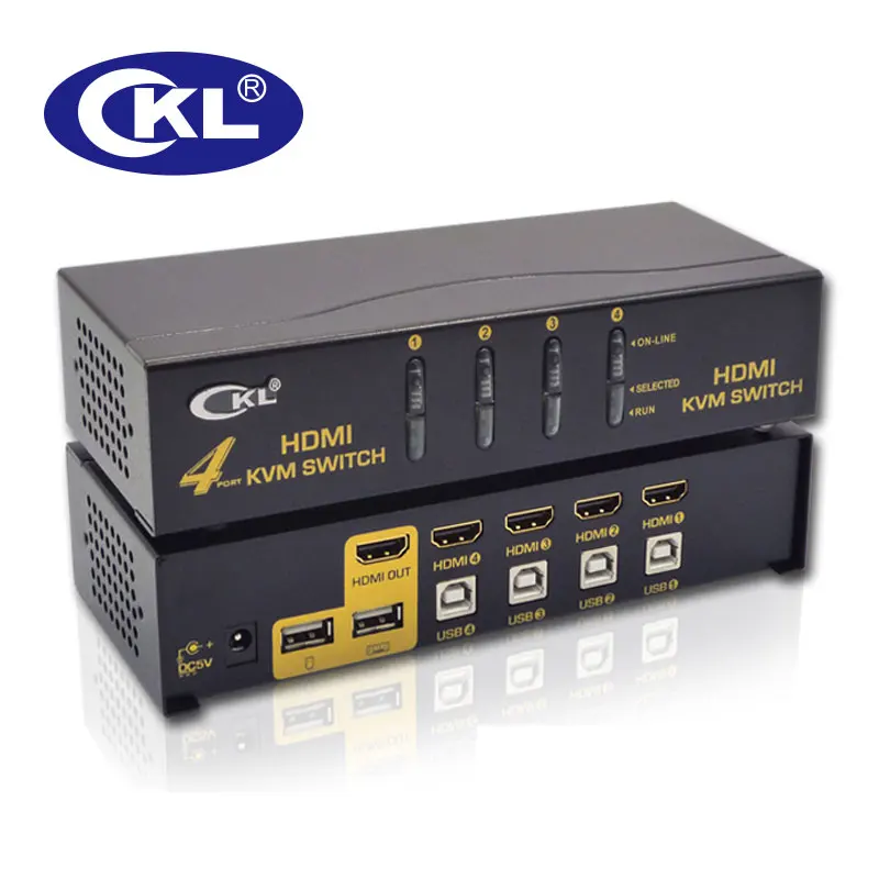 Adaptador usb ckl hdmi kvm switch 4 portas, sem cabo, pc monitor, teclado, mouse, suporte hotkey, escaneamento automático 1080p 3d