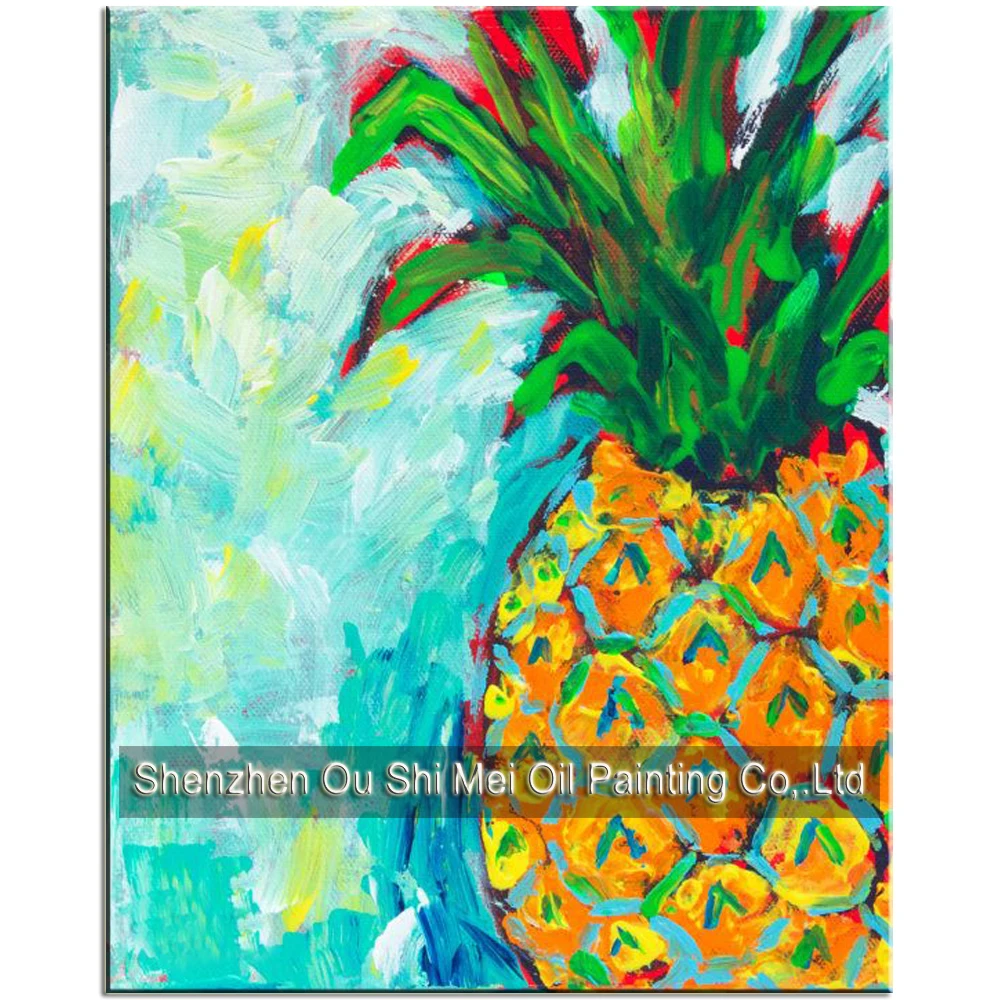 Professional Artist Hand Painted Abstract Knife Color Pineapple for Dining Room Decoration Handmade Fruit Oil Painting On Canvas