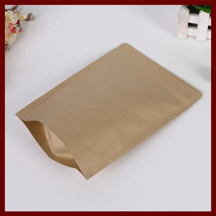 500pcs/lot 9x14+3 Brown Kraft Paper Bag No Window Stand Up Zipper/zip Lock Jewelry Packaging Bag Paper Bags For Gifts/tea Bags