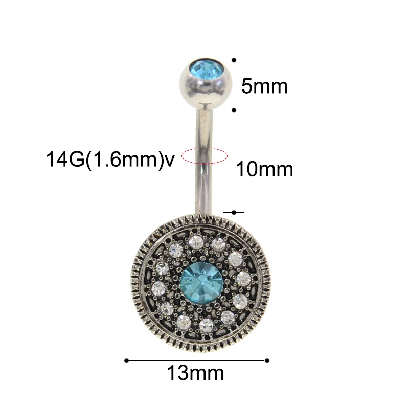 Nice Lake Blue Crystal Belly Button Rings Summer Body Piercing Ombligo, Sexy Navel Pirsing Punk Pircing Penetrate Jewelry