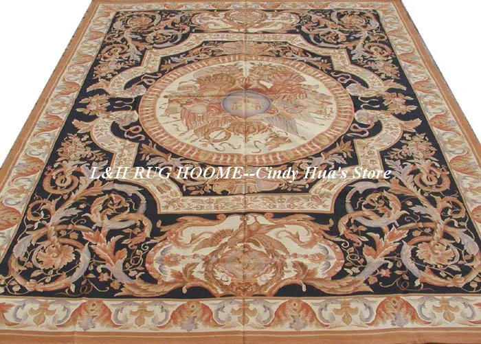 Free shipping  9'x12' Stunning French style aubusson carpets/rugs for home decoration classical black colors