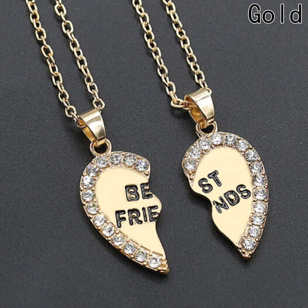 Colgante de diamantes de imitación de corazón de medio amor, collar de mejores amigos, regalo de amistad, nuevo, 1 par