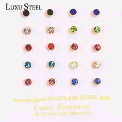 LUXUSTEEL Stainless Steel Stud Earrings Red Blue Color Stone Earrings For Women/Lady Wholesale 10pcs Best Christmas Jewelry