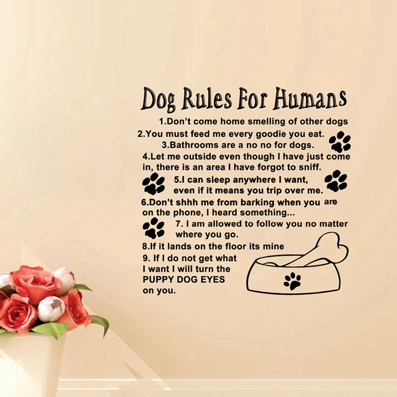 Dog Rules For Humans Wall Art Quote Decal Mural Stickers , Cute Love Dog Room Decoration