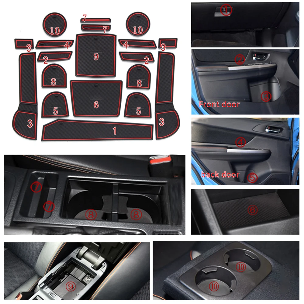 Anti-slip Non-slip Rubber Decorative Cup Holder Sticker Gate Slot Pad Door Groove Mat for Subaru XV 2015-2017 Cat Styling 19 Pcs