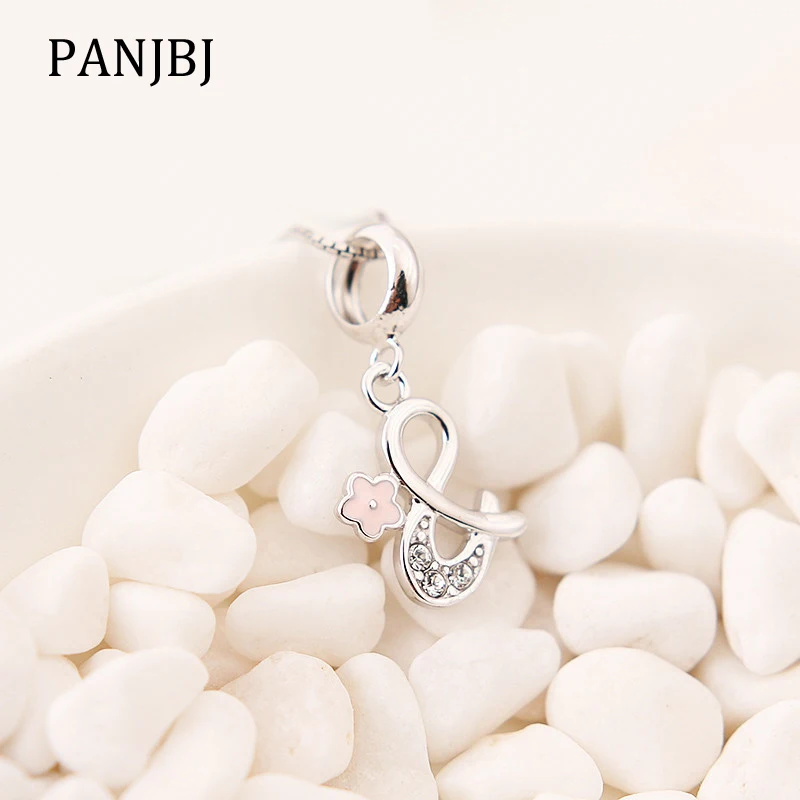 

New 100% 925 Sterling Silver Bead Charm And & Mark Sign Clear CZ Pendant Enamel Charms Fit Pandora Bracelets DIY Women Jewelry