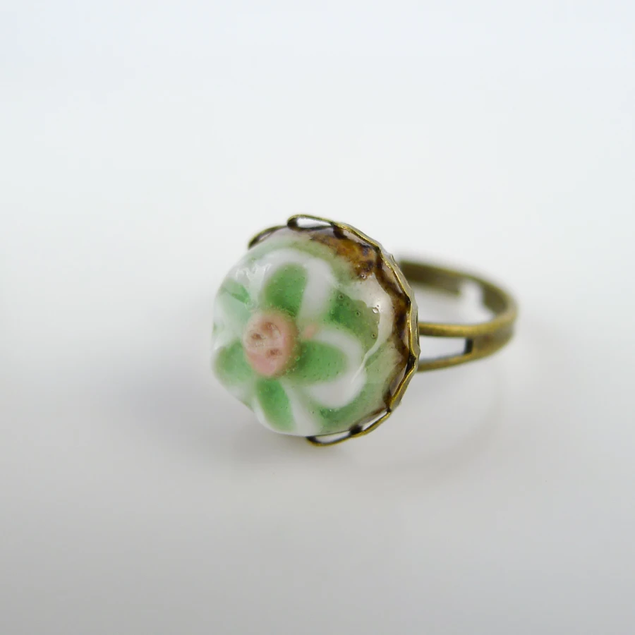 Special Flower Ceramic Retro Resizable Ring For Women Gift Fashion Jewelry Wholesale Gift Rings #FY224