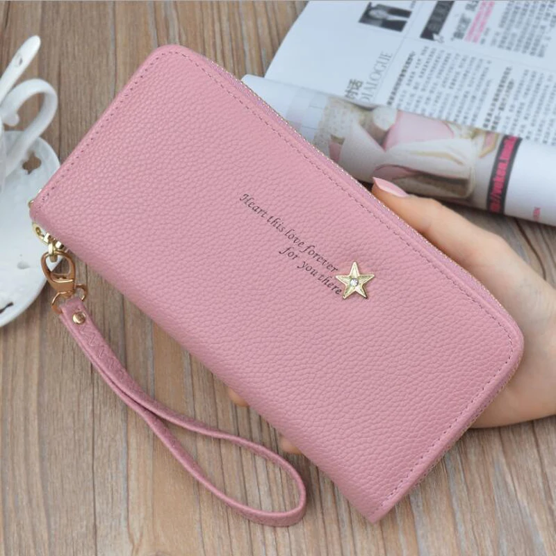 

Fashion PU Leather Wallet Women's Clutch Bags Wristband Handbag Coin Purse Girls Zipper Wallets for Phone Long Carteras