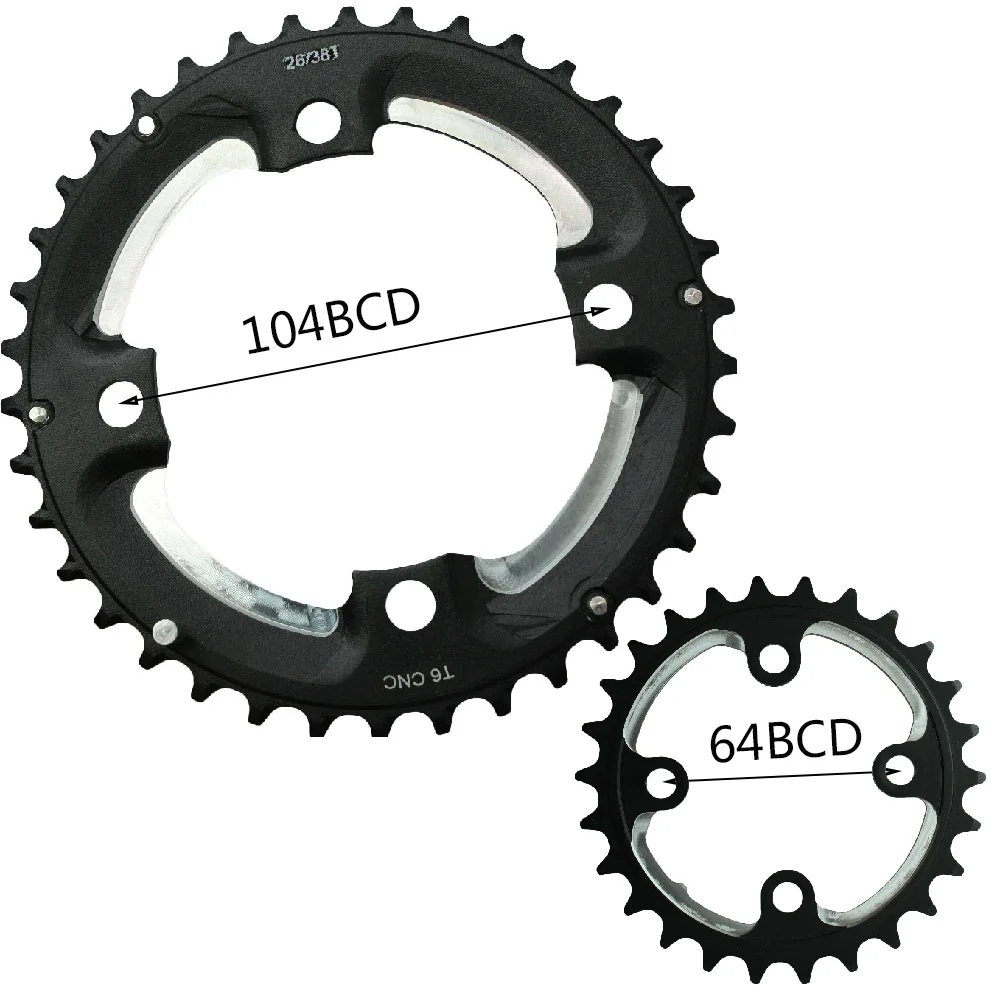 AL7075 26T 64BCD 38T 104BCD Bicycle Chainwheel Double Chainring Crankset chain wheel For shimano SRAM 9S 10S MTB Bike Crank set