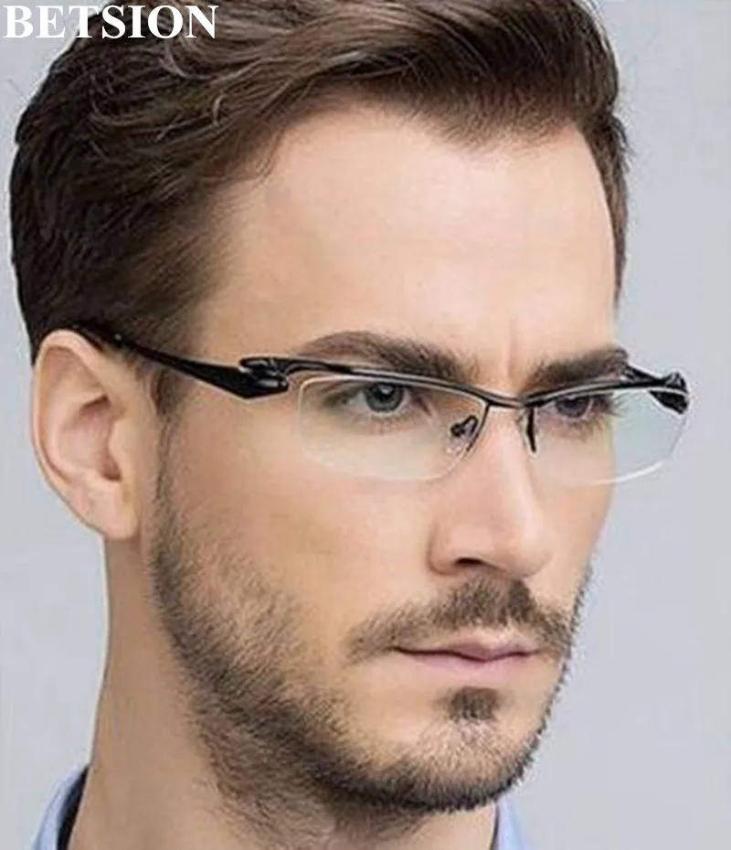 Luxury Pure Titanium Black Reading Glasses Half Rimless +50 +75 +100 +125 +150 +175 +200 +250 +3 +350 +375 +400 +425 +450 +475