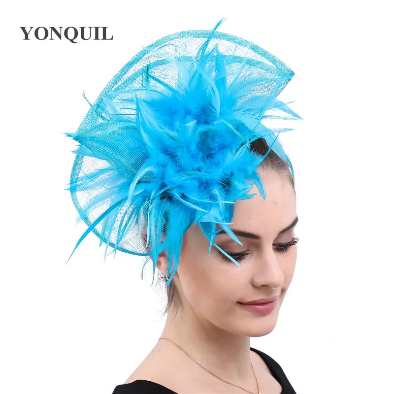 Fashion Feather Headwear 17 Color High Quality Fascinators Wedding Accessories Sinamay Fascinator Hats Event Headpiece MYQ032