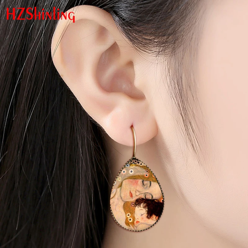 HZSHINLING Classic Van Gogh Painting Tear Drop Earrings Jewelry The Kiss Gustav Klimt  Mothers Love Baby Picture  Drop Women