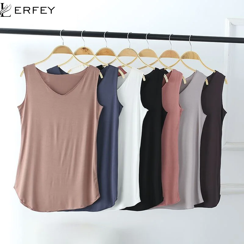 LERFEY Women Summer Tank Sleeveless V Neck Tops Loose Singlets Vest Slim T Shirts Soild Color Girls Casual Tees Camisetas