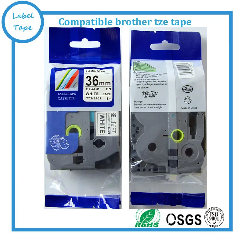 

4pk/lot 36mm TZe laminated label tape Black on White for Brother P-touch label machine strong adhesive tape TZ261 TZE-261