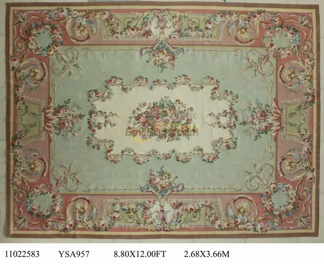 Handmade Carpet Vintage Carpets For Living Room Square Rug Aubusson Carpet Natural Sheep Wool