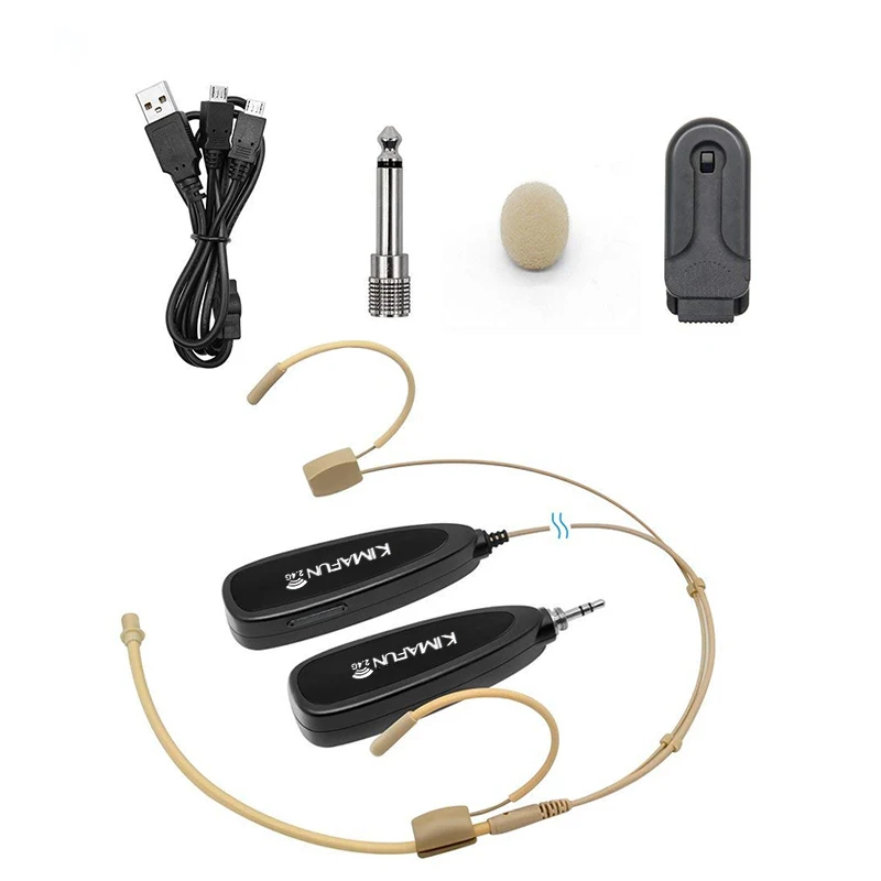 KIMAFUN 2.4G Wireless Microphone 30-50m Transmission Dual Ear Headset Megaphone Mic for Teaching,Teachers,Meetings,Loudspeaker