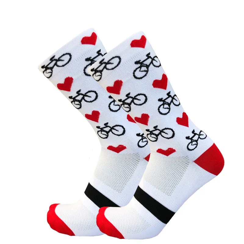 New Professional Sport Pro Cycling Socks Men Women Compression Road Bicycle Socks Mountain Bike Socks Racing Socks Heart Pattern